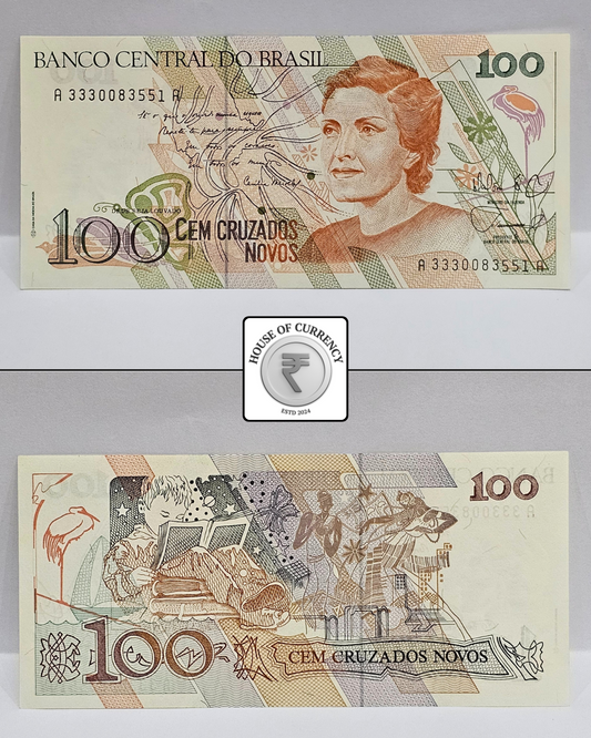 1990 Brazil 100 Cruzeiros 3rd Edition Banknote (A 3330083551 A)