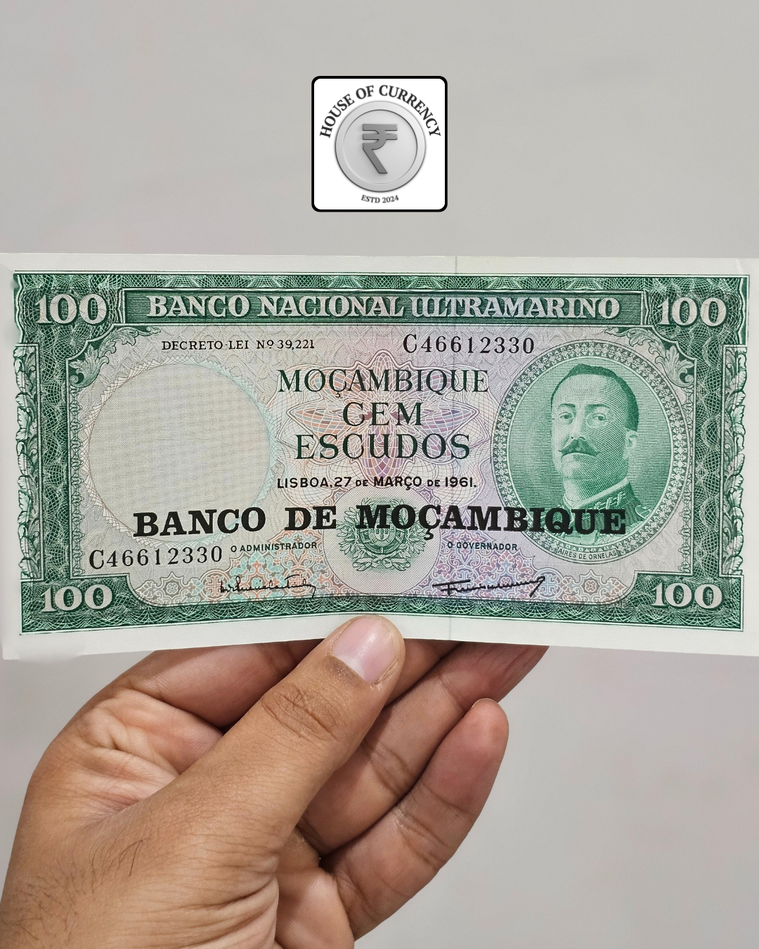 1961 Mozambique 100 Escudos Banknote (C46612330)