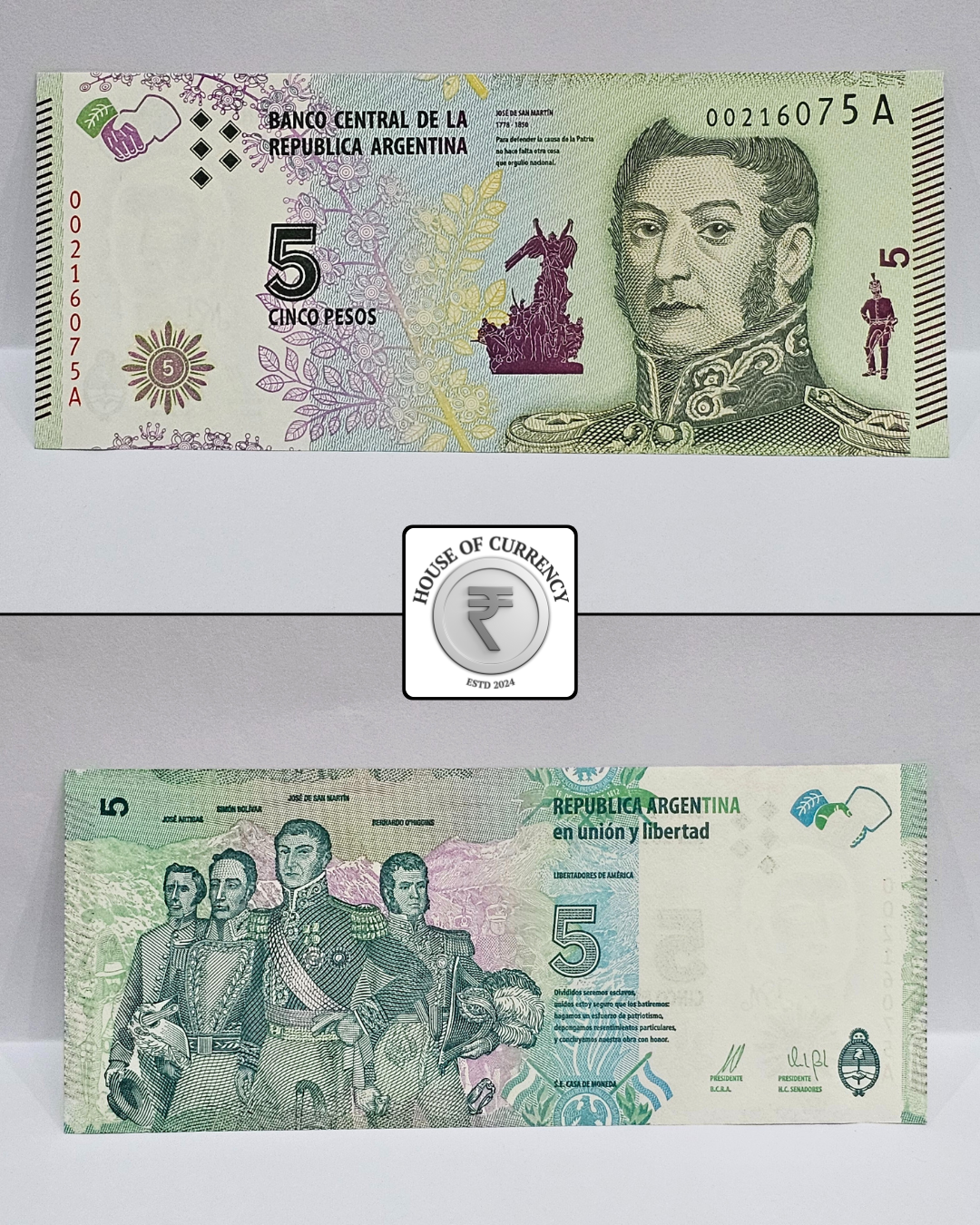 2015 Argentina 5 Pesos Banknote (00216075A)